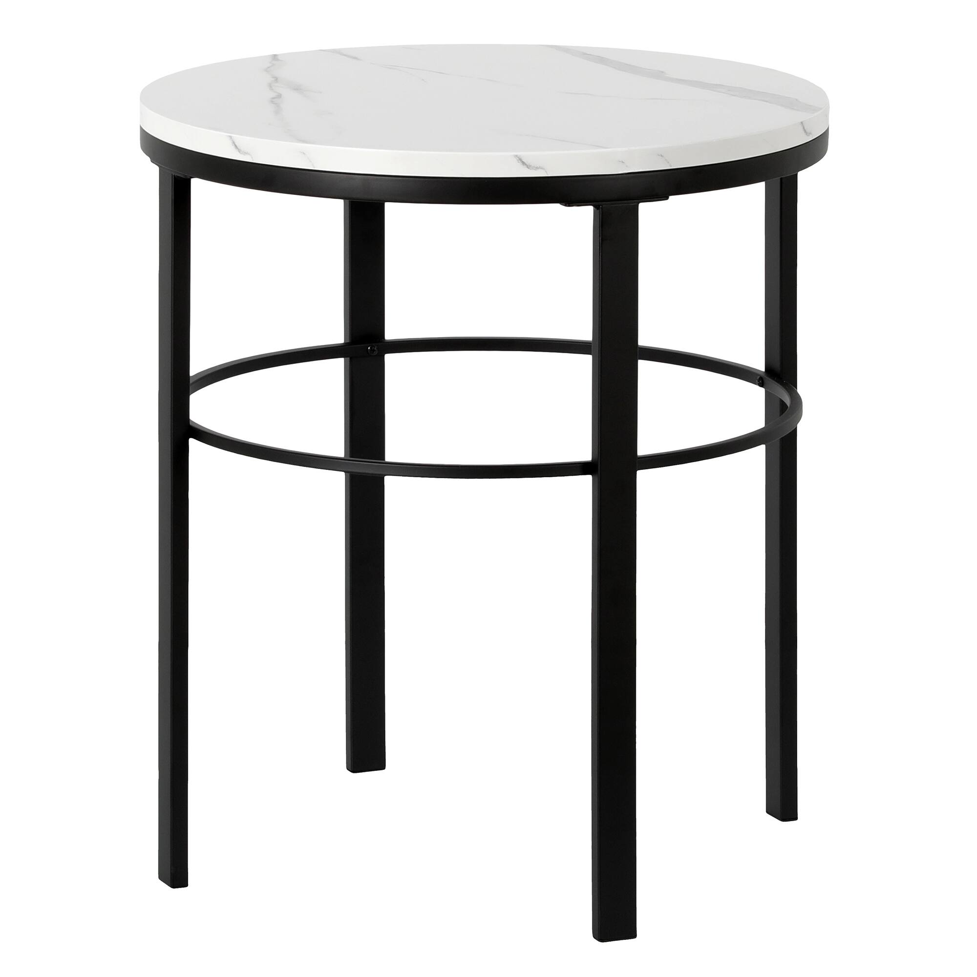 Gaia 20" Wide Round Side Table with Faux Marble Top On Sale Bed